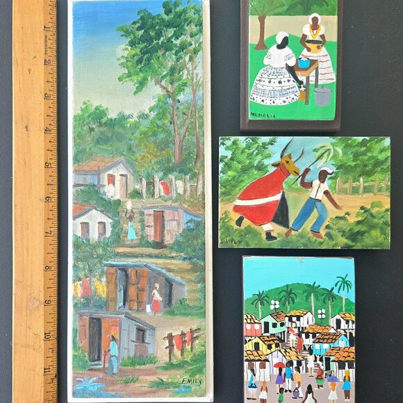 4 Small Vintage Paintings on Wood - Picture 2 of 6